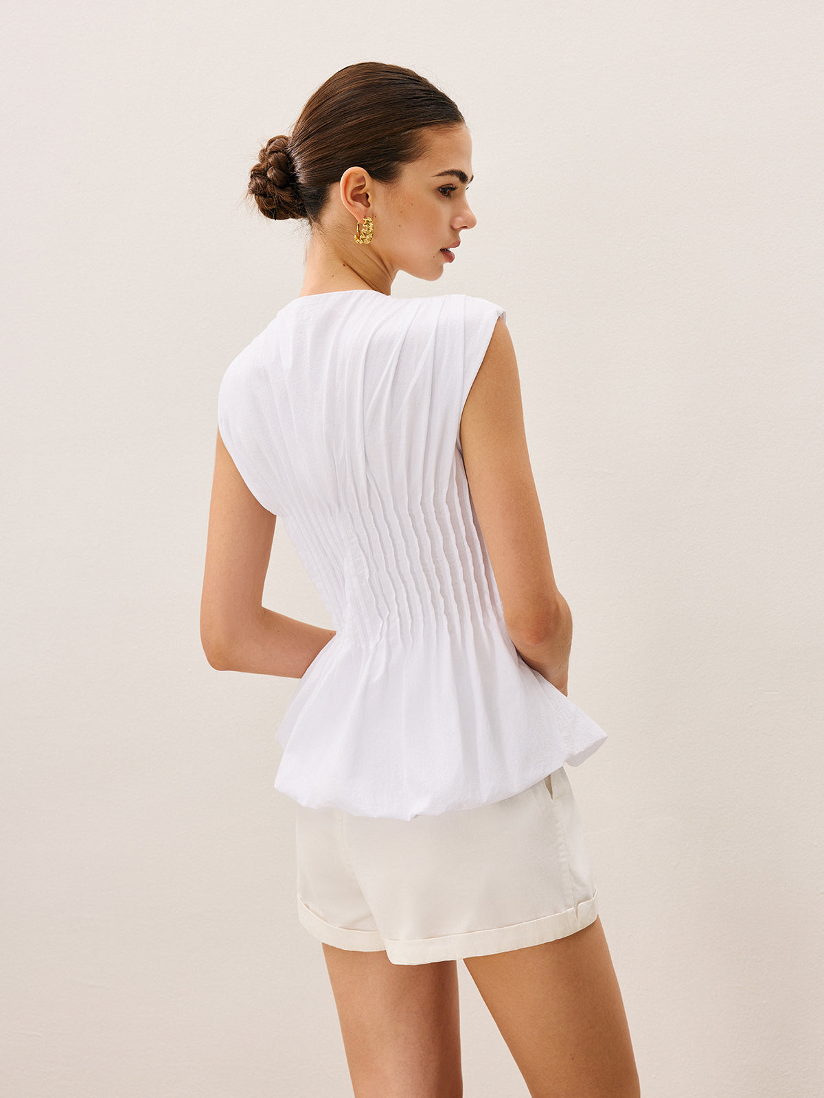 Pleated Peplum V-Neck Blouse
