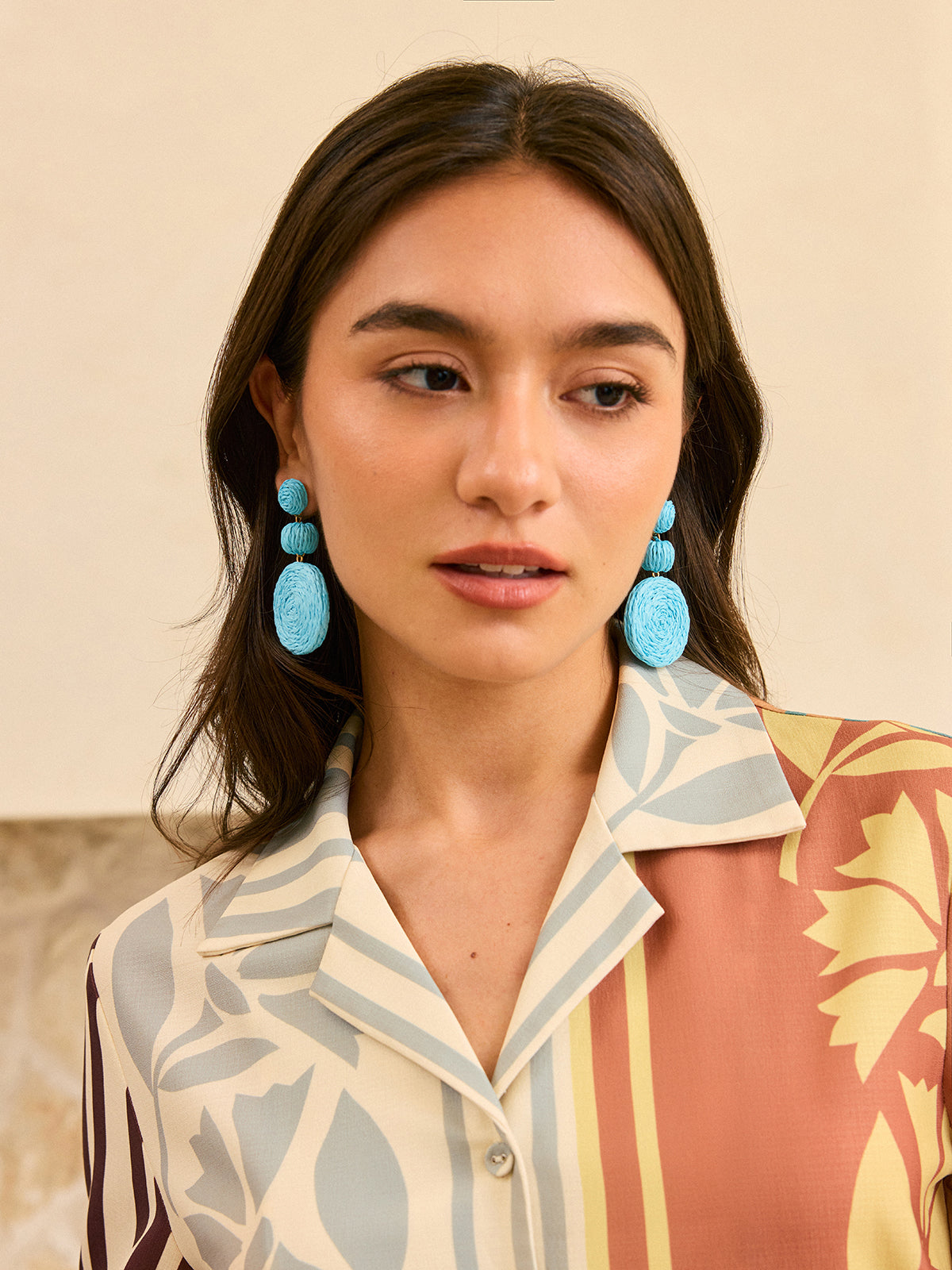 Triple Circle Raffia Drop Earrings