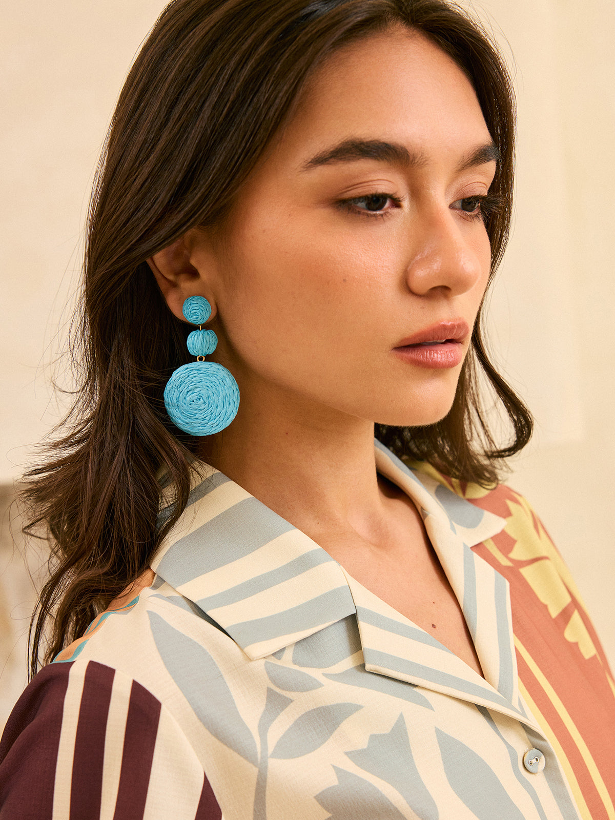 Triple Circle Raffia Drop Earrings