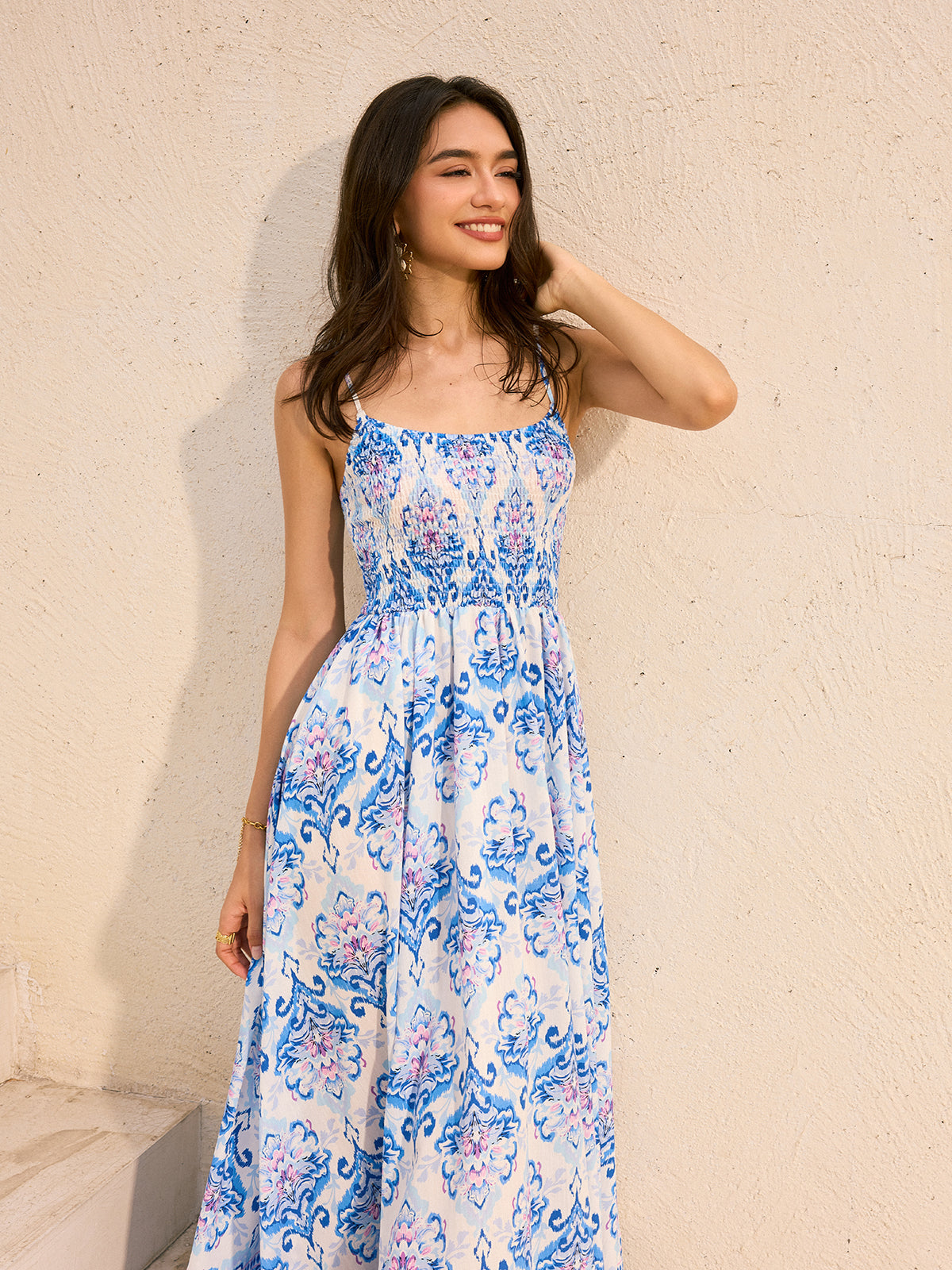 Bohemian Floral Print Flared Maxi Dress