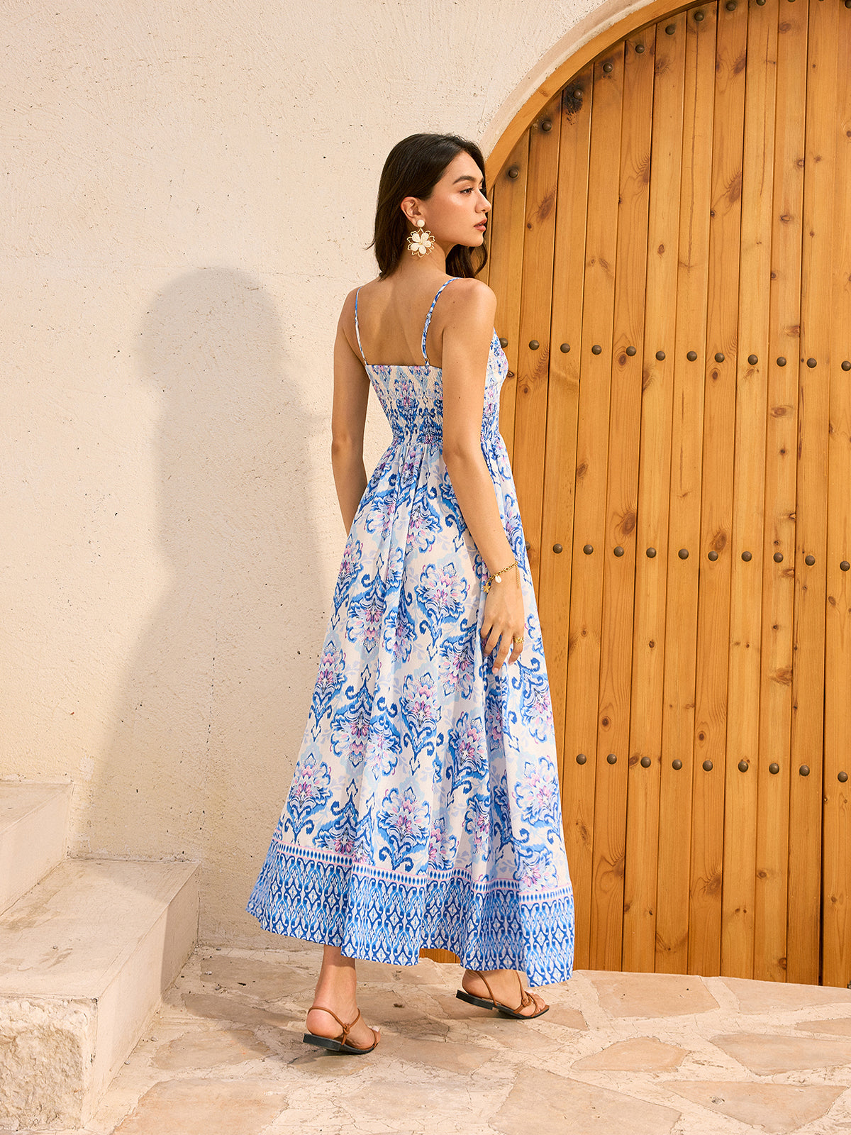 Bohemian Floral Print Flared Maxi Dress