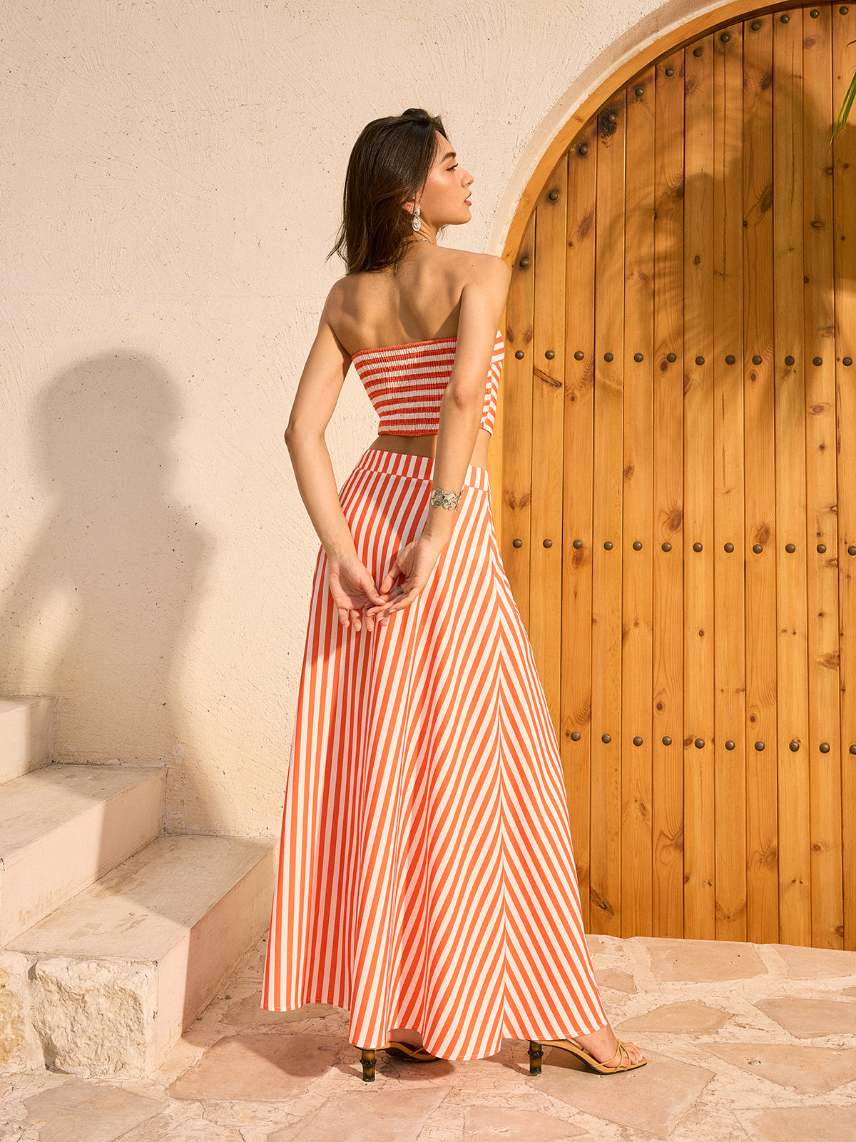 Striped Tube Top and Maxi Skirt Set