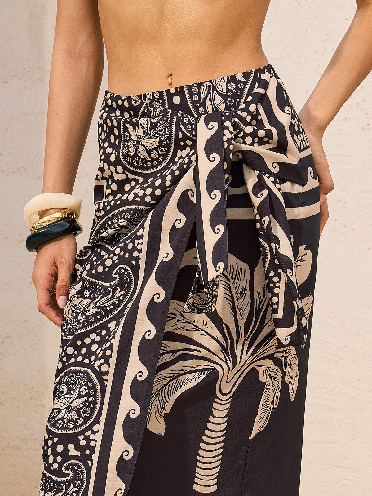 Palm Print Maxi Skirt With Paisley Border