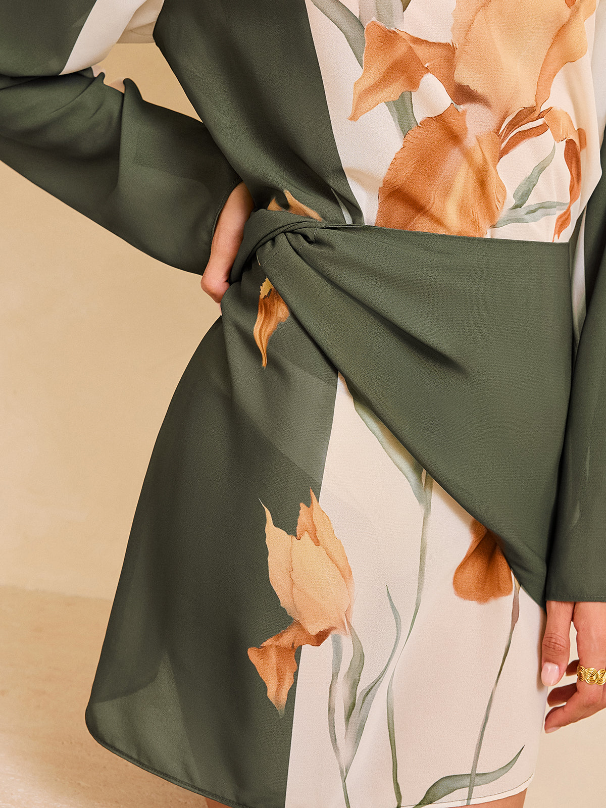 Floral Print Long Sleeve Wrap Dress