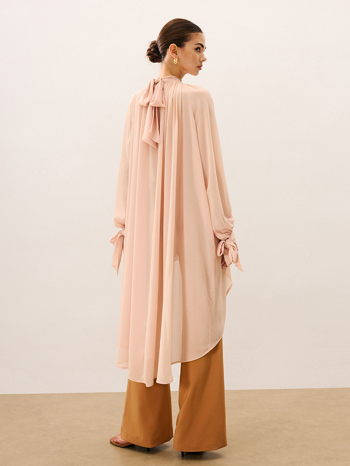 Ruffled Oversized Semi-Sheer Chiffon Blouse