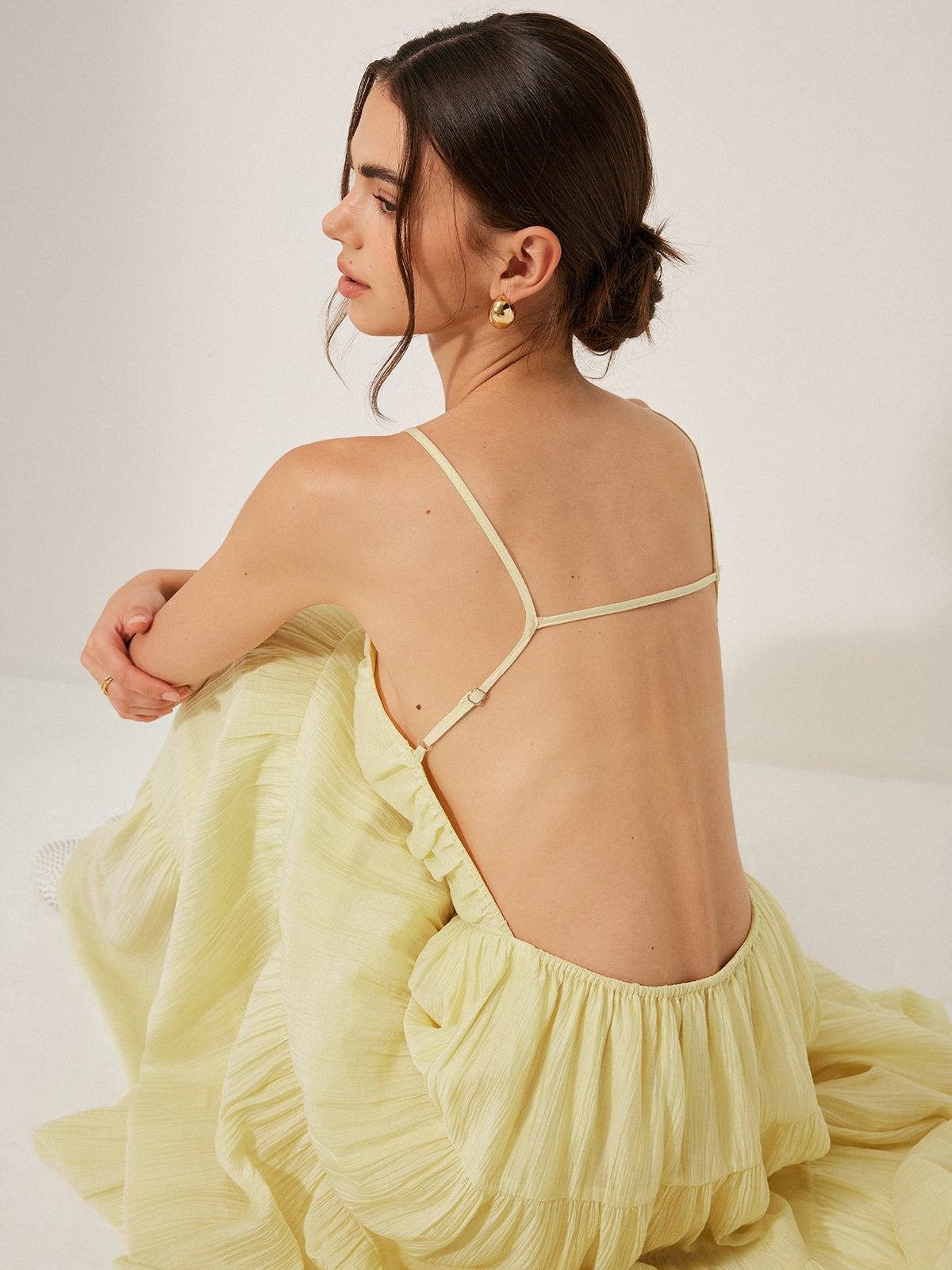 Pleated Backless Tiered Cami Dress