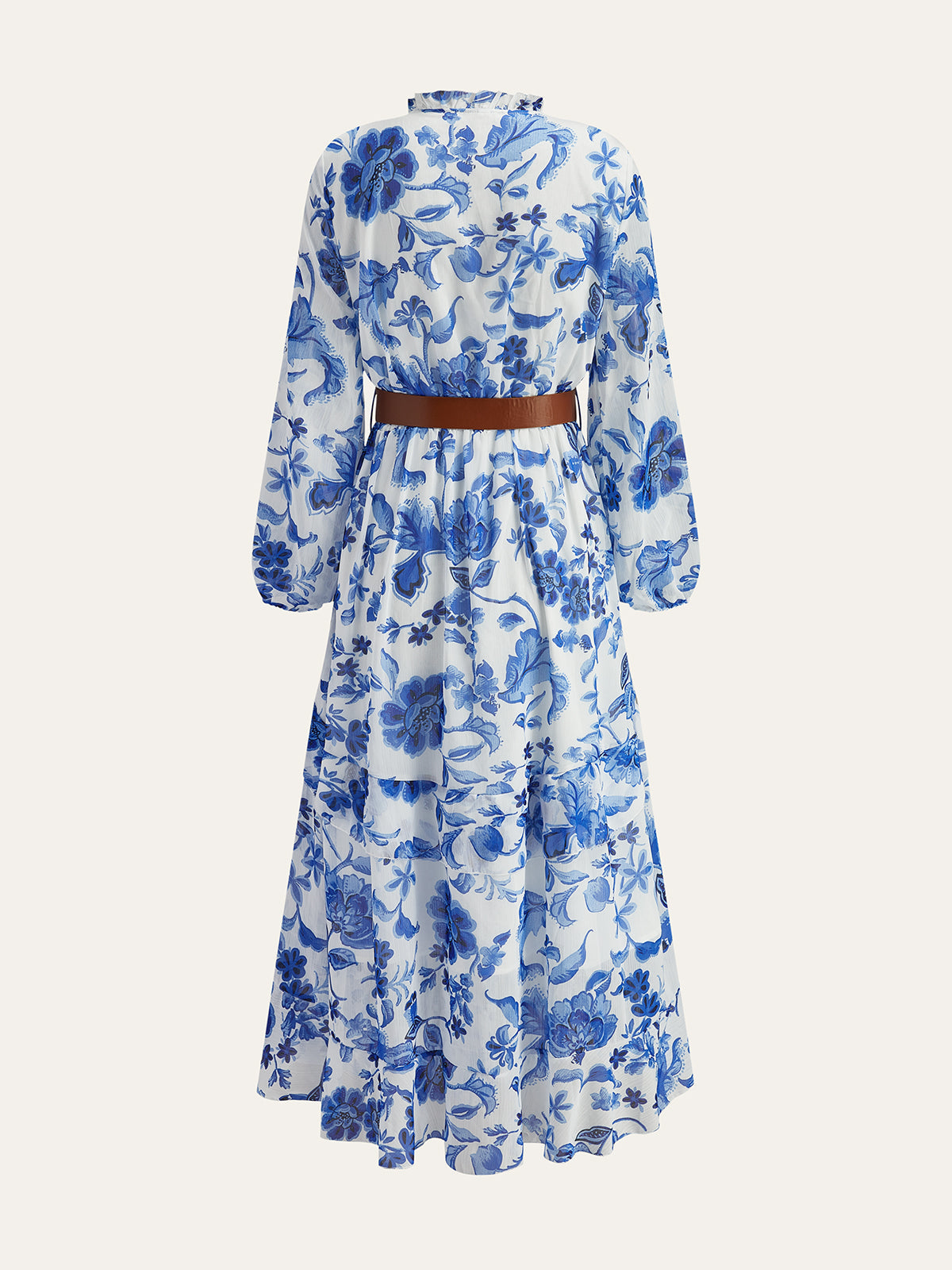 Belted Ruffled Floral Print Maxi Dress