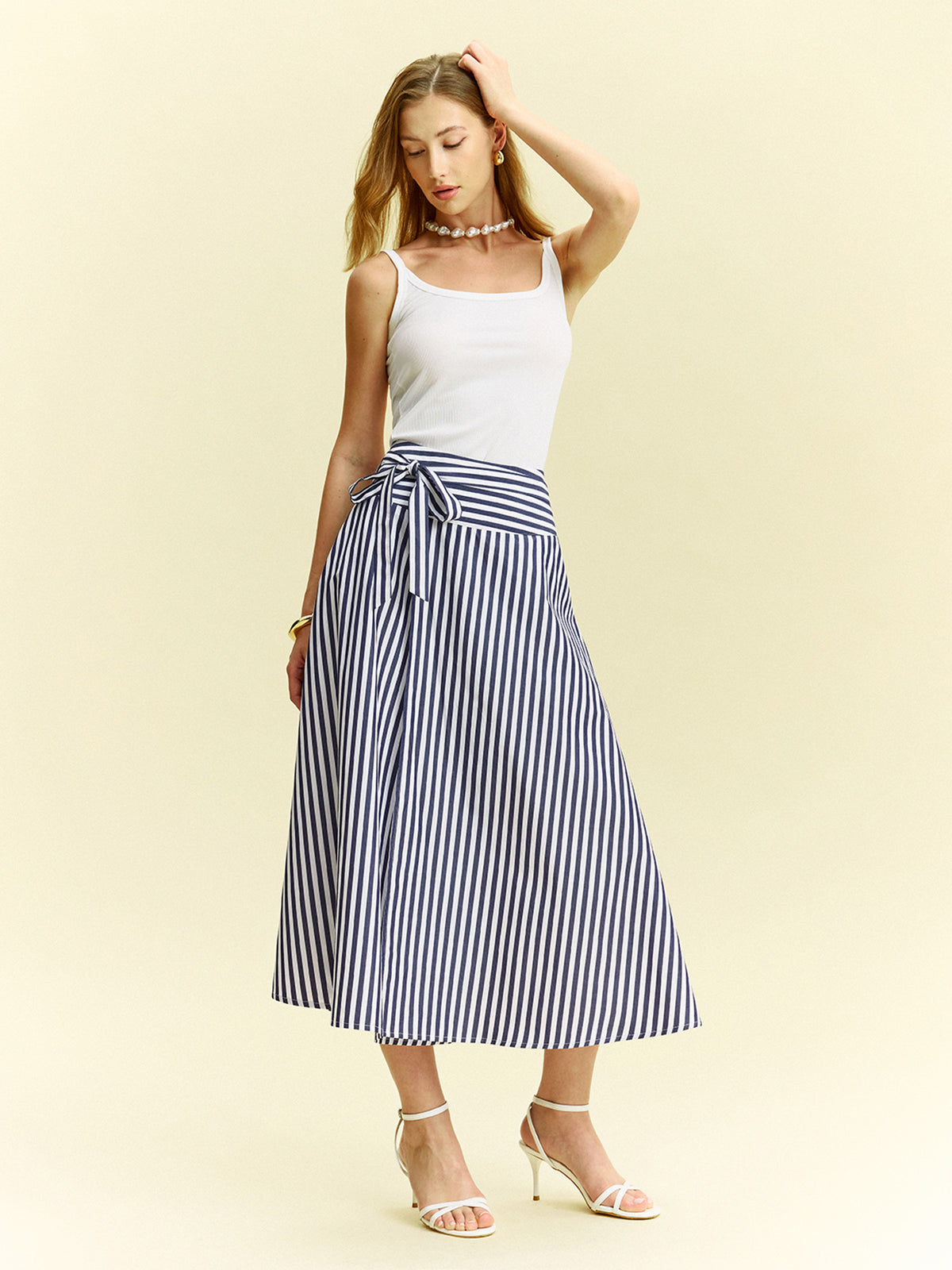 Striped Wrap-Around Midi Skirt