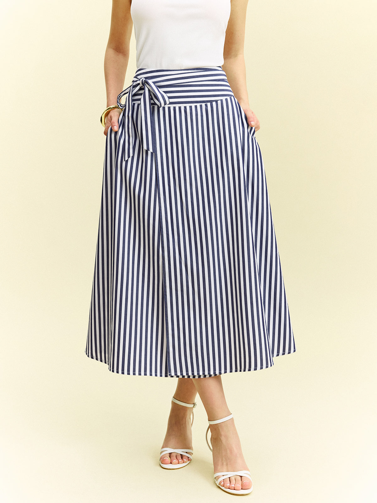 Striped Wrap-Around Midi Skirt