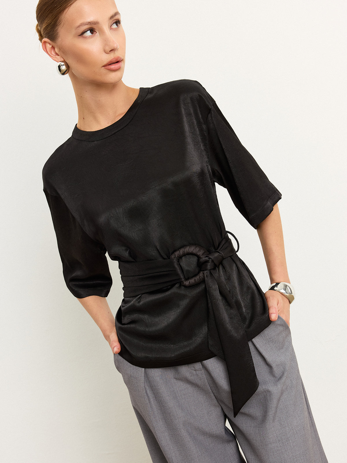 Belted Satin T-Shirt