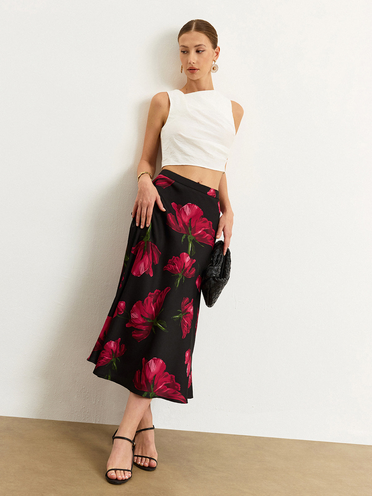 Satin Rose Midi Skirt