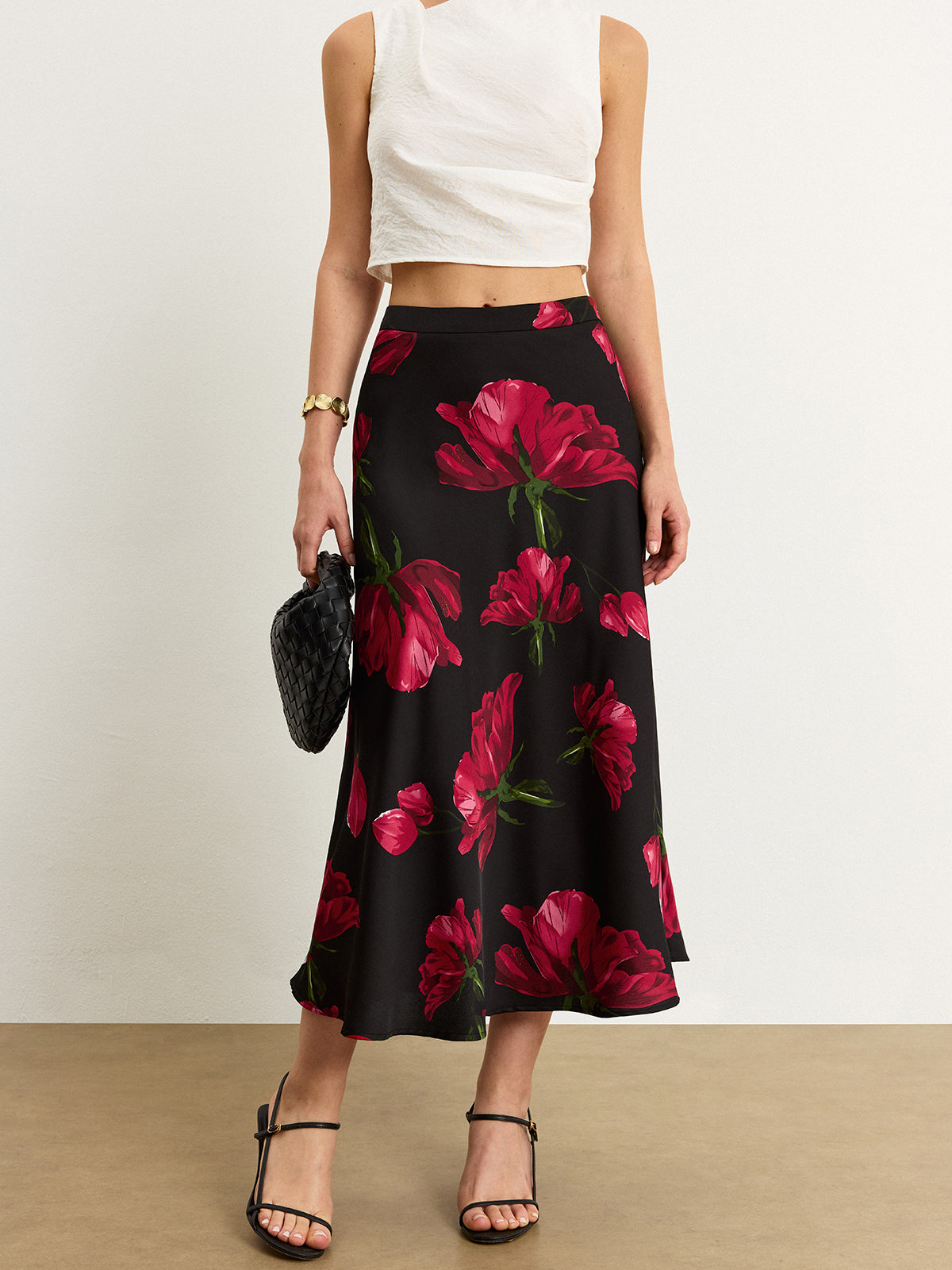 Satin Rose Midi Skirt
