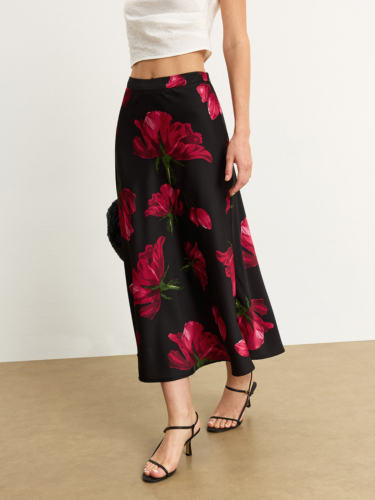 Satin Rose Midi Skirt