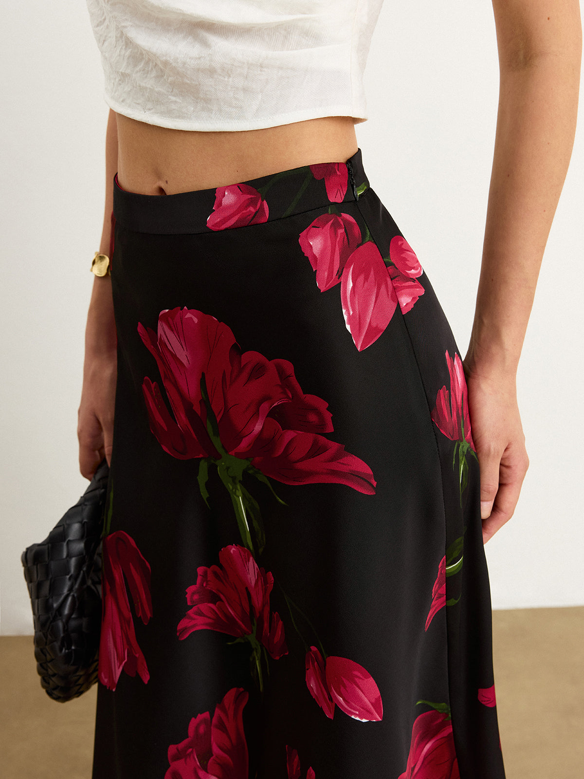 Satin Rose Midi Skirt