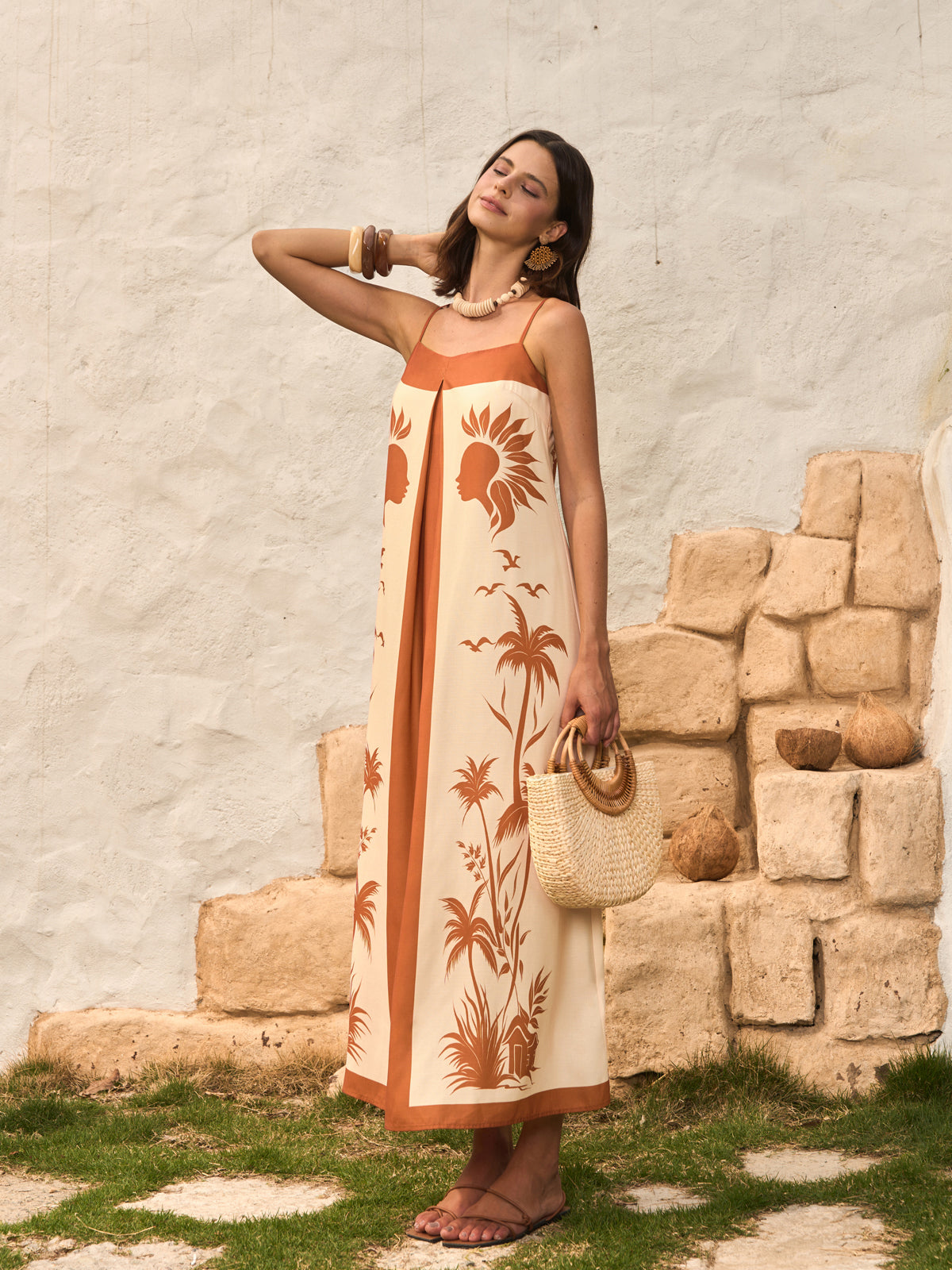 Contrast Panel Boho Print Cami Dress