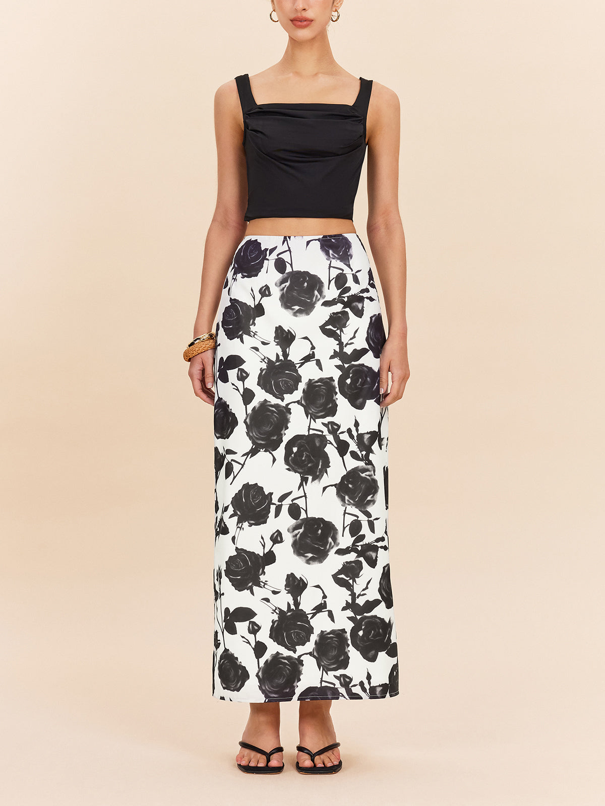 Floral Print Back Slit Skirt