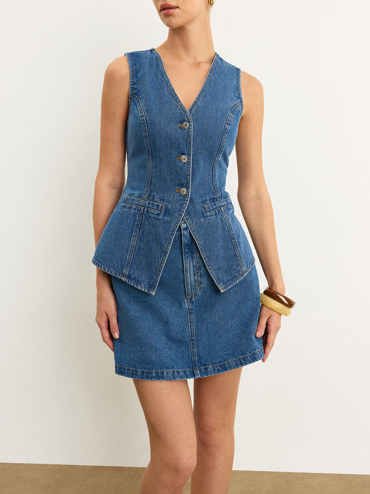 Sleeveless Denim Skirt Set
