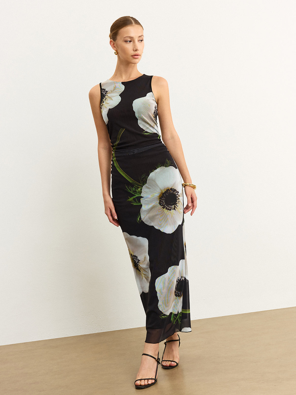 Sheer Floral Print Maxi Dress