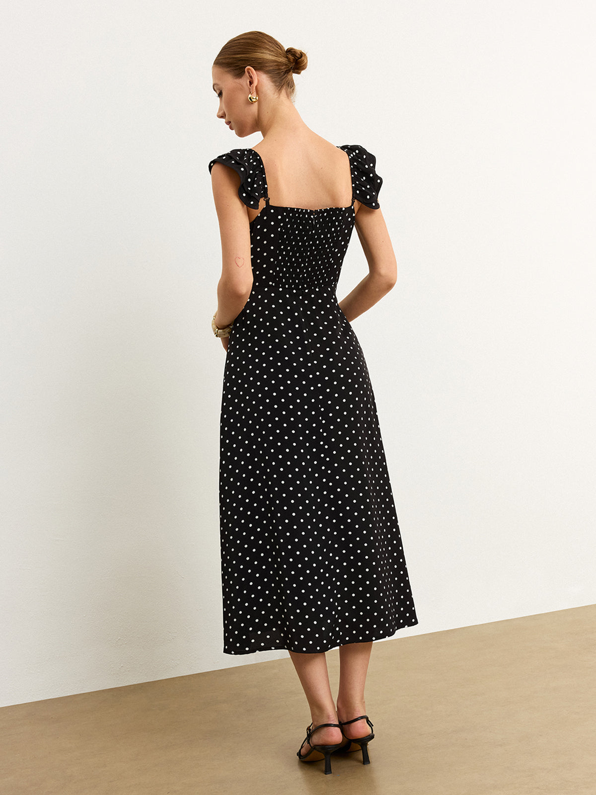 Polka Dot Lace Trim Midi Dress