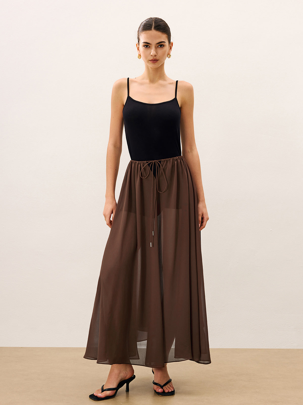 Cape-Style Semi Sheer Chiffon Blouse With Tie Detail