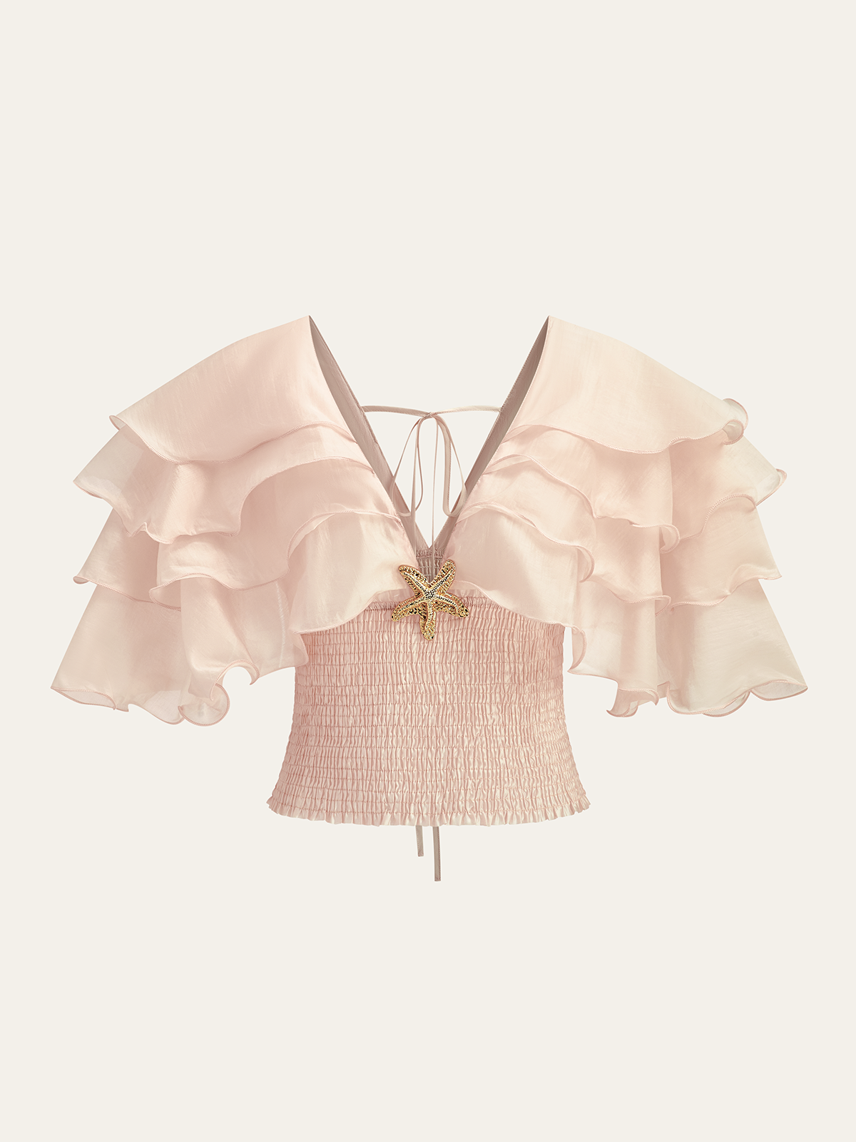 Ruffled Metal Decor Waist-Cinching Top