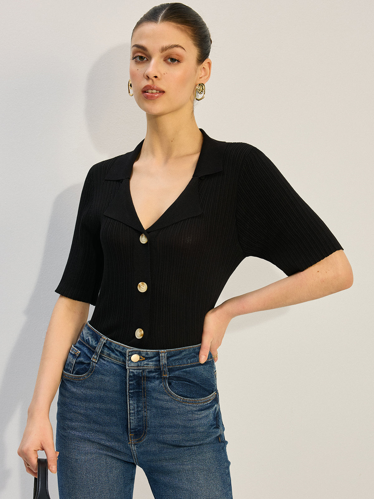 Knit Button-Up Blouse