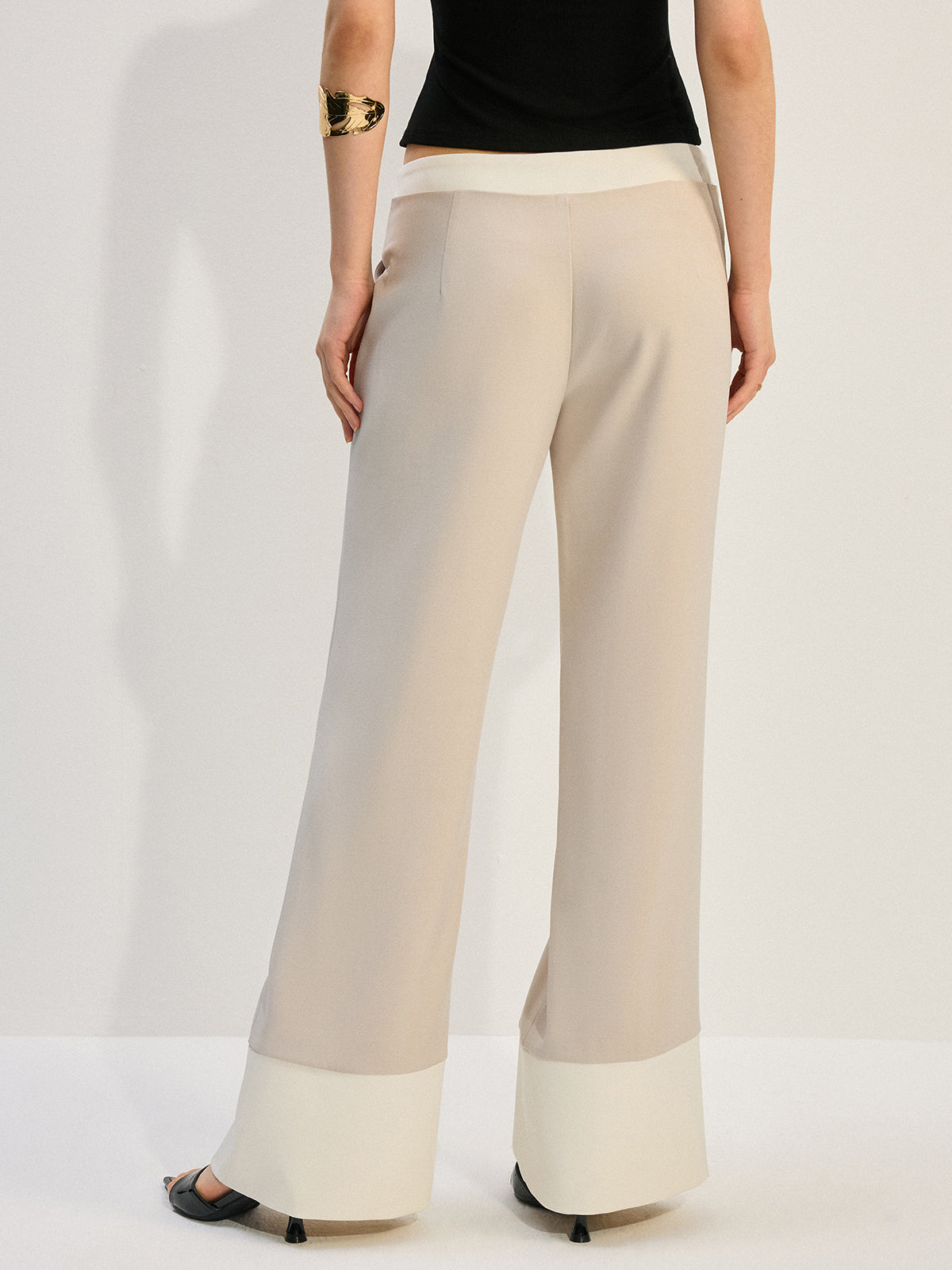 Wide-Leg Low-Rise Pants with Colorblock Hem