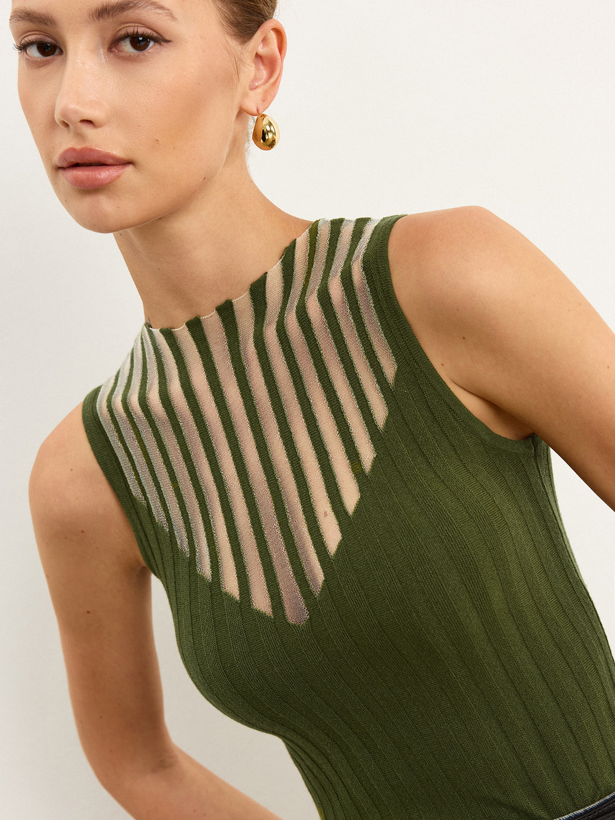 Sleeveless Top with Striped Sheer Detail