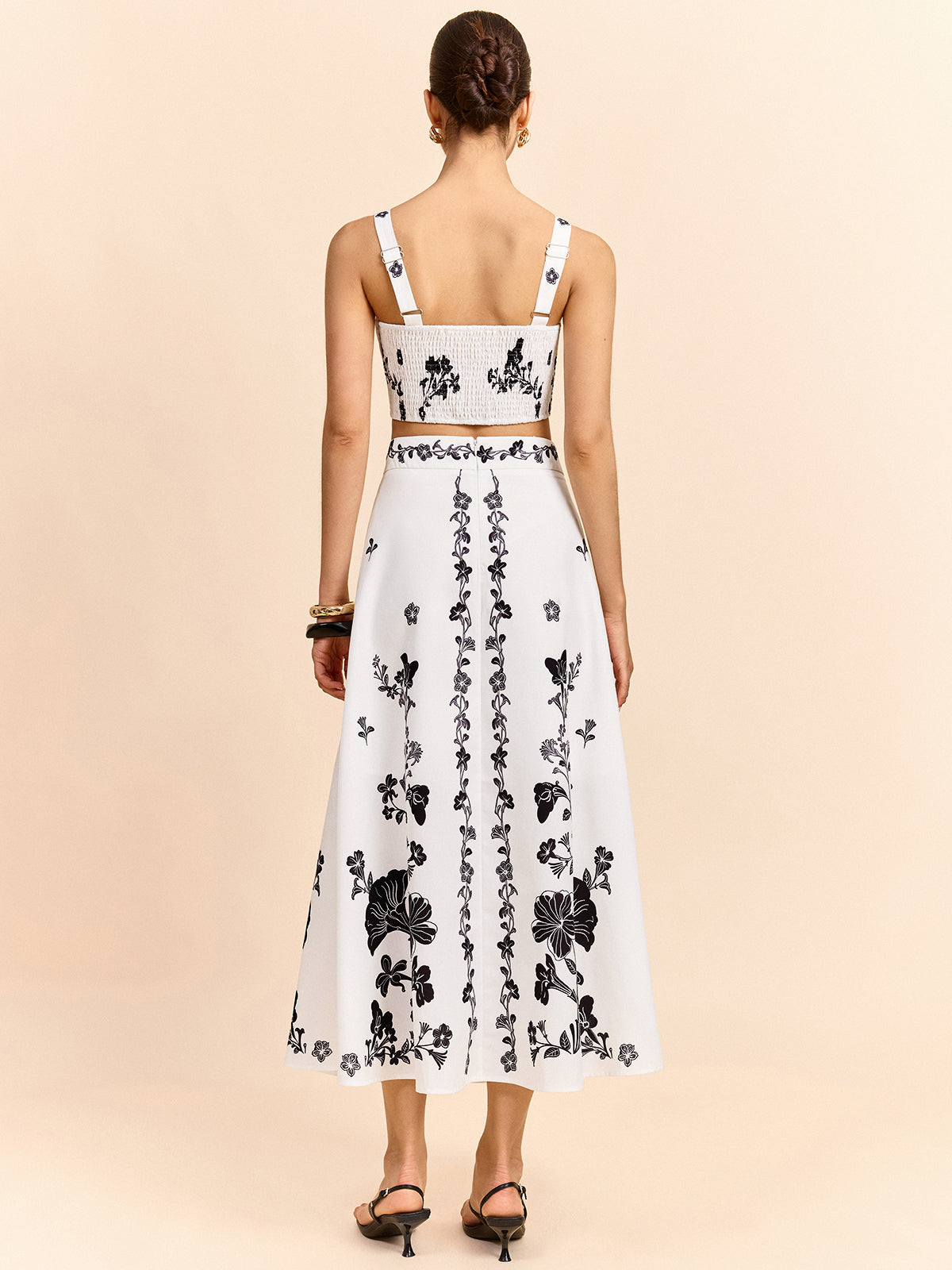 Floral Embroidered Crop Top and Midi Skirt Set