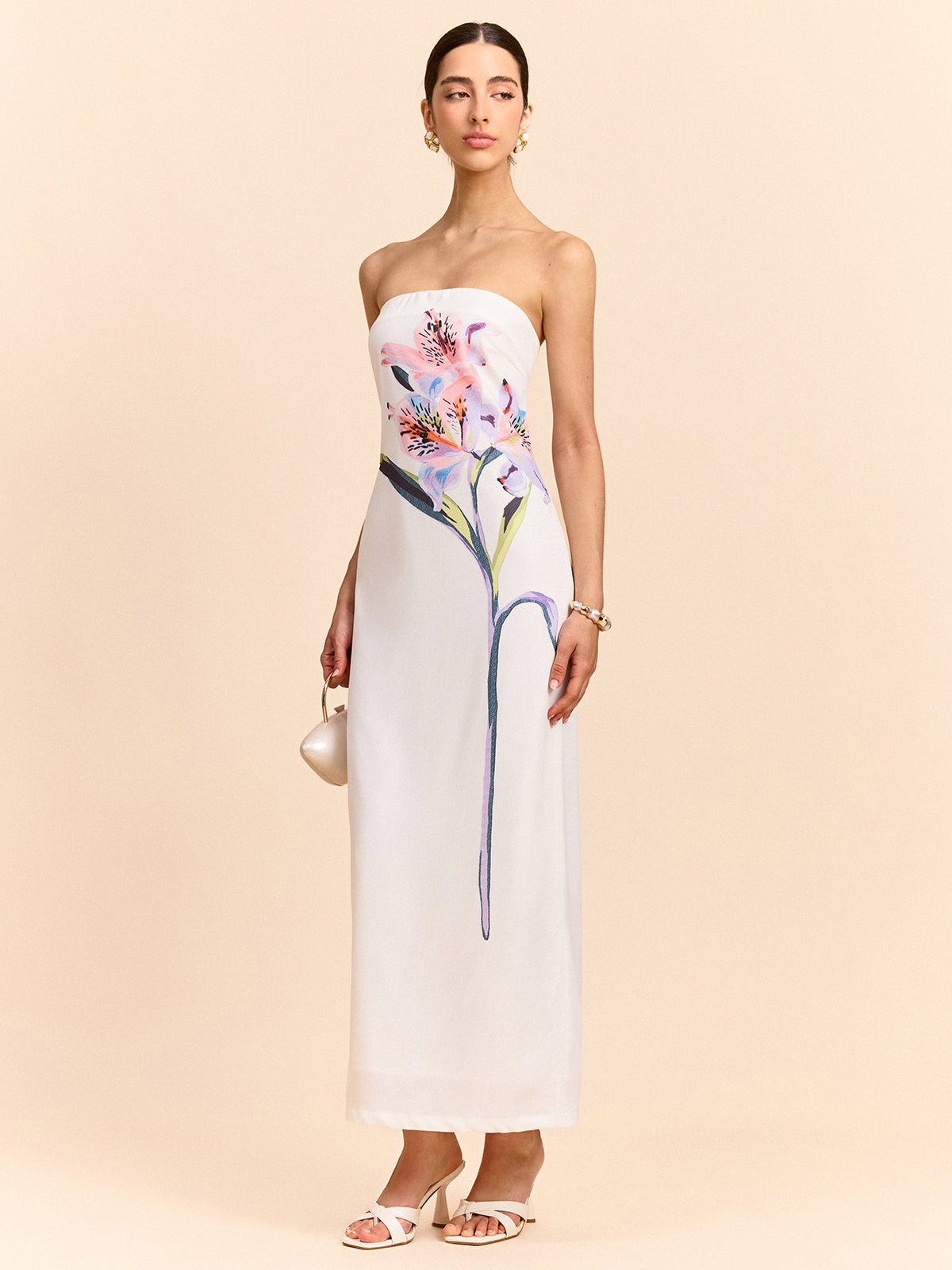 Strapless Floral Print Maxi Dress