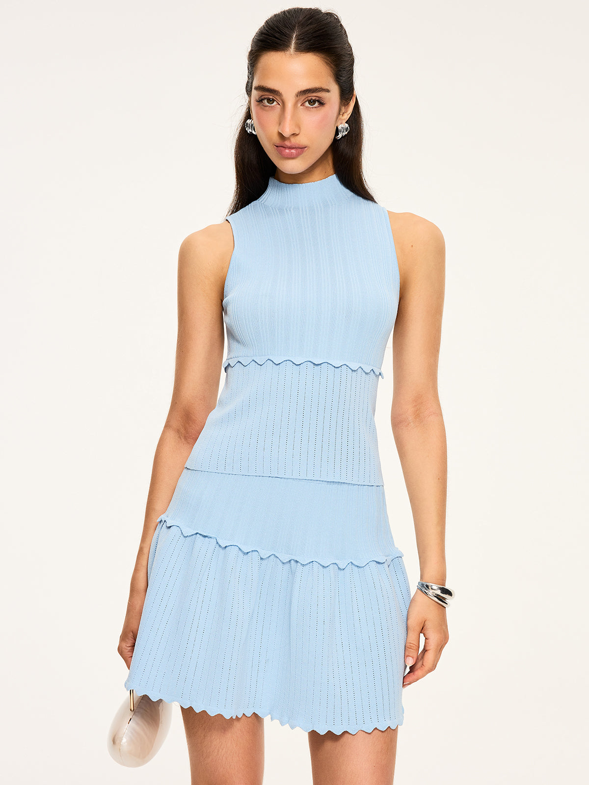 Textured Wavy-Hem Knitted Skirt Set