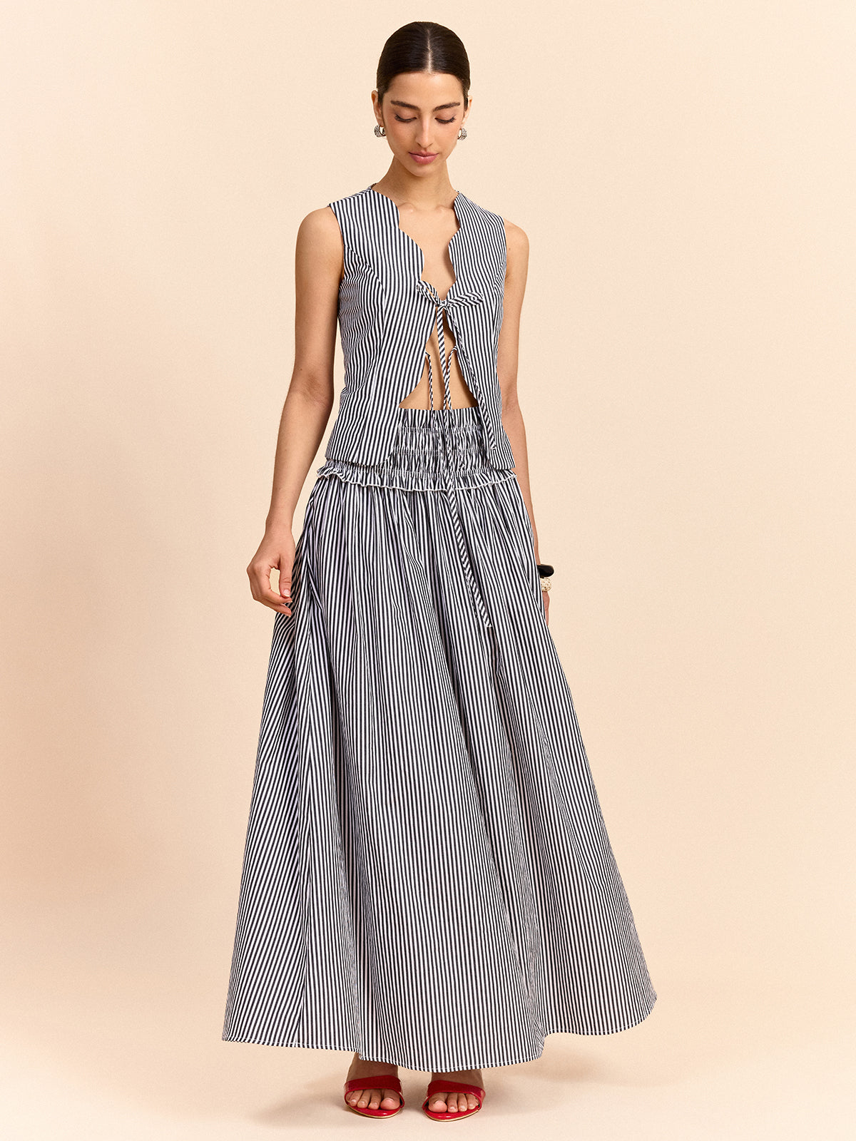 Striped Skirt Set with Tie-Front Top