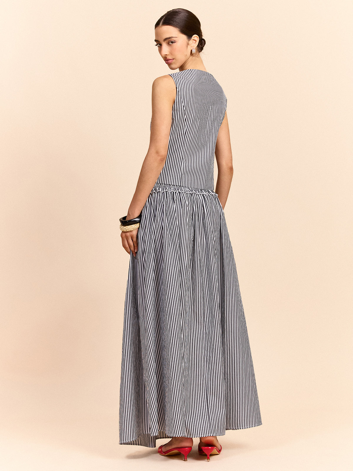 Striped Skirt Set with Tie-Front Top