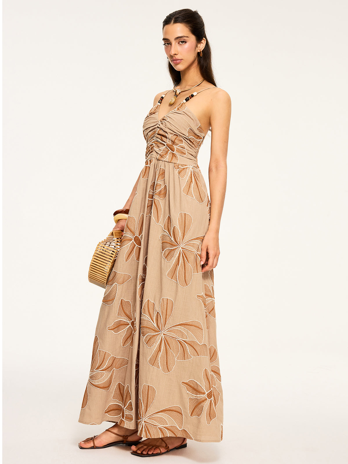 Floral-print Backless Maxi Dress