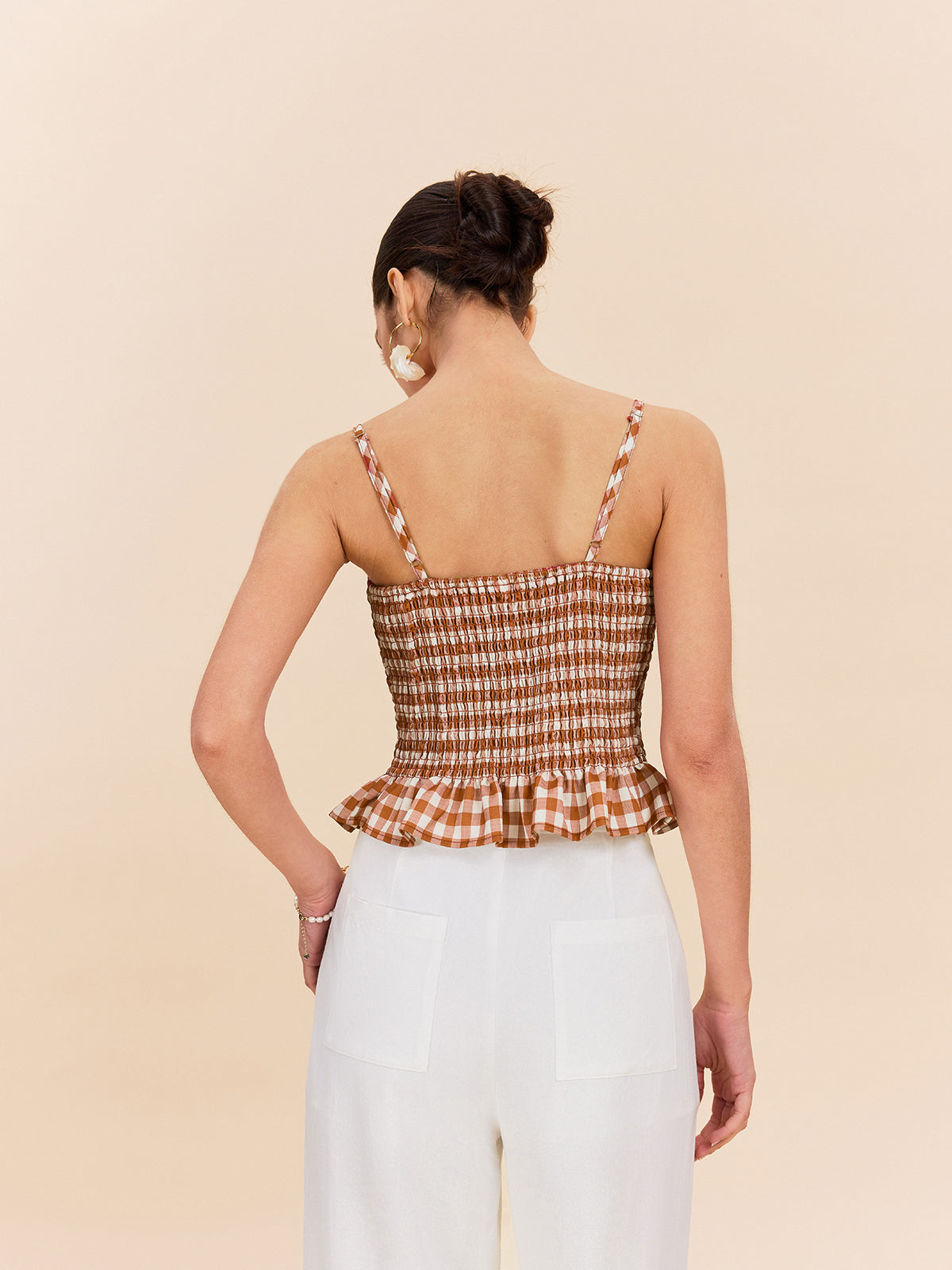 Gingham Smocked Peplum Cami Top