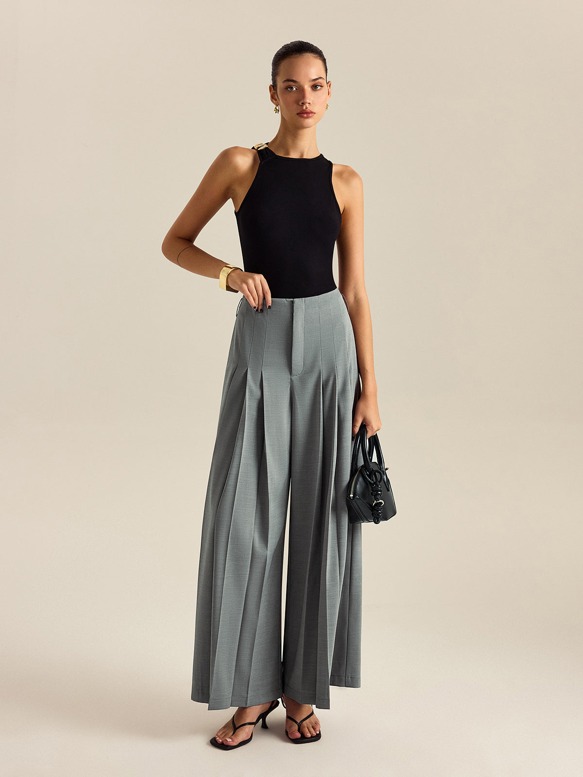 Pleated Wide-Leg Pants