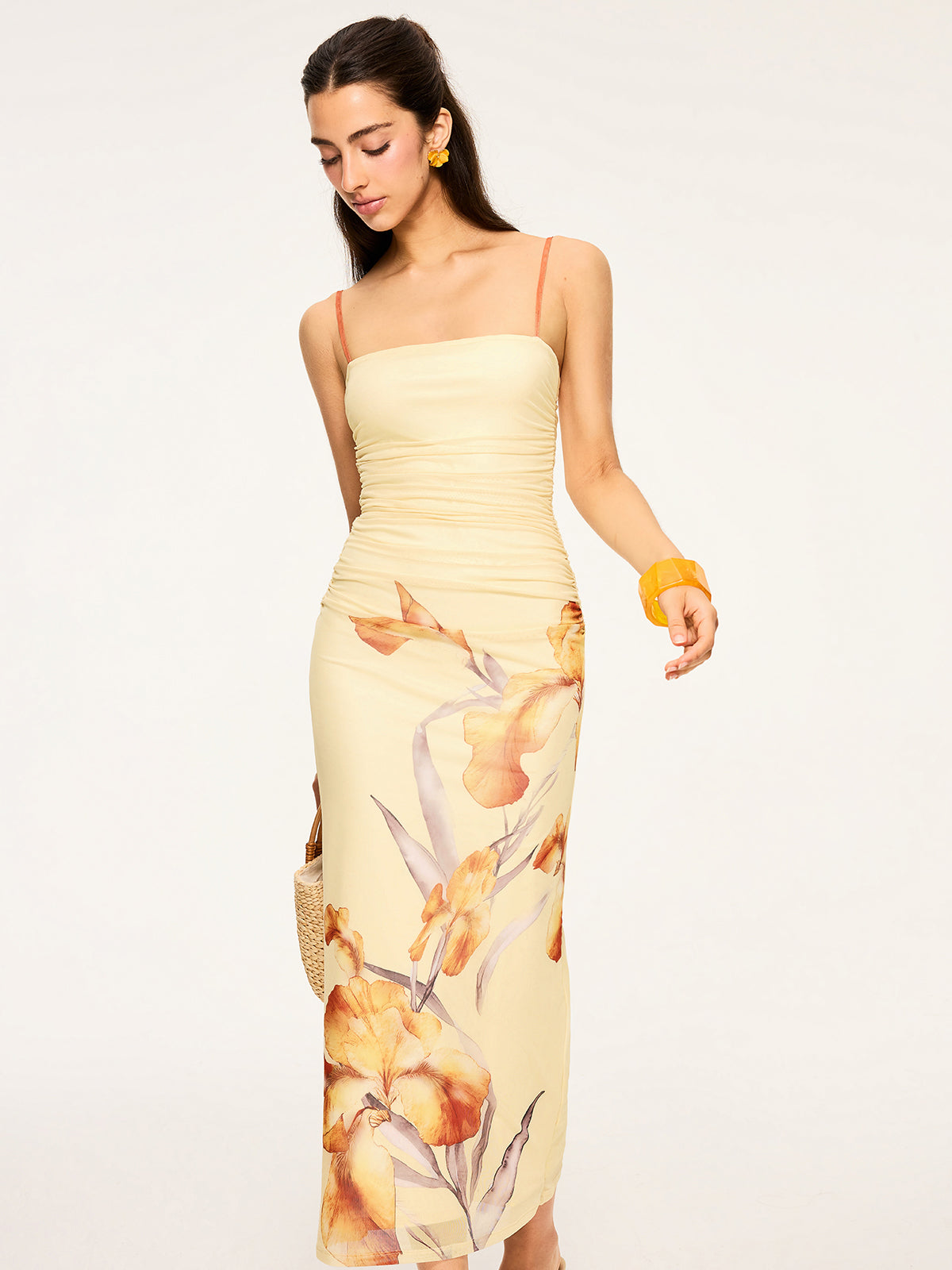 Floral Print Ruched Maxi Dress