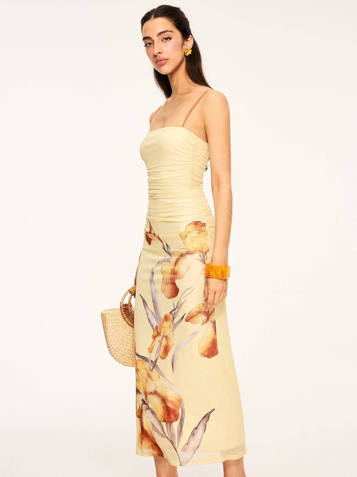 Floral Print Ruched Maxi Dress