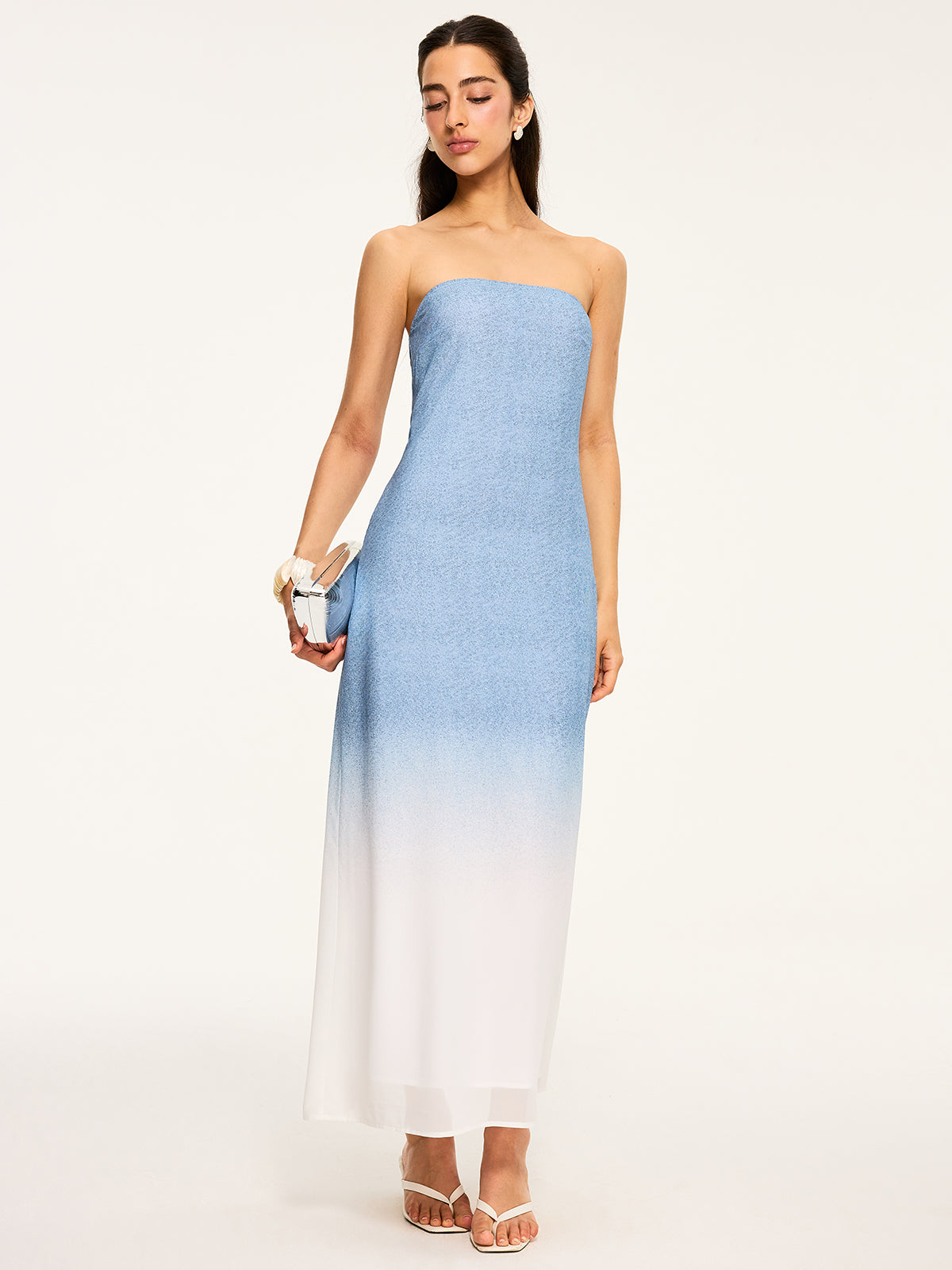Gradient Strapless Maxi Slit Dress