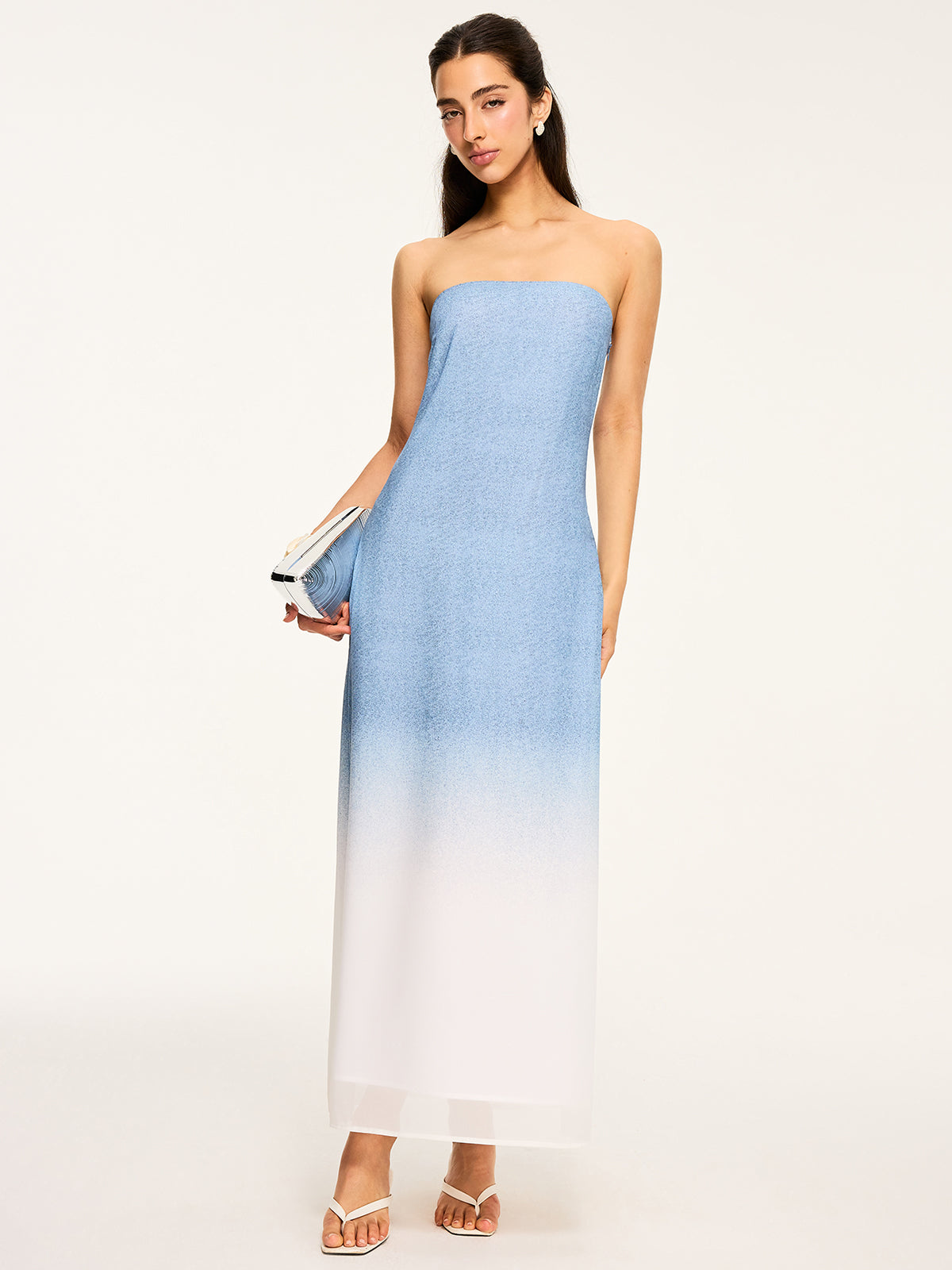 Gradient Strapless Maxi Slit Dress