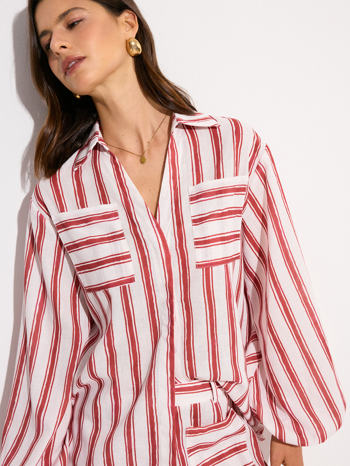 Pocketed Striped Shorts Set