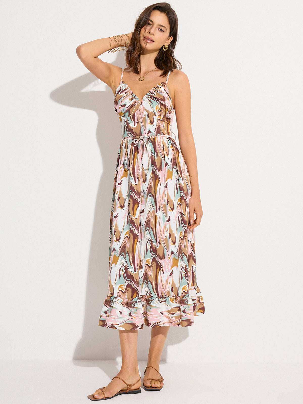 Print Backless Tie-Waist Midi Dress