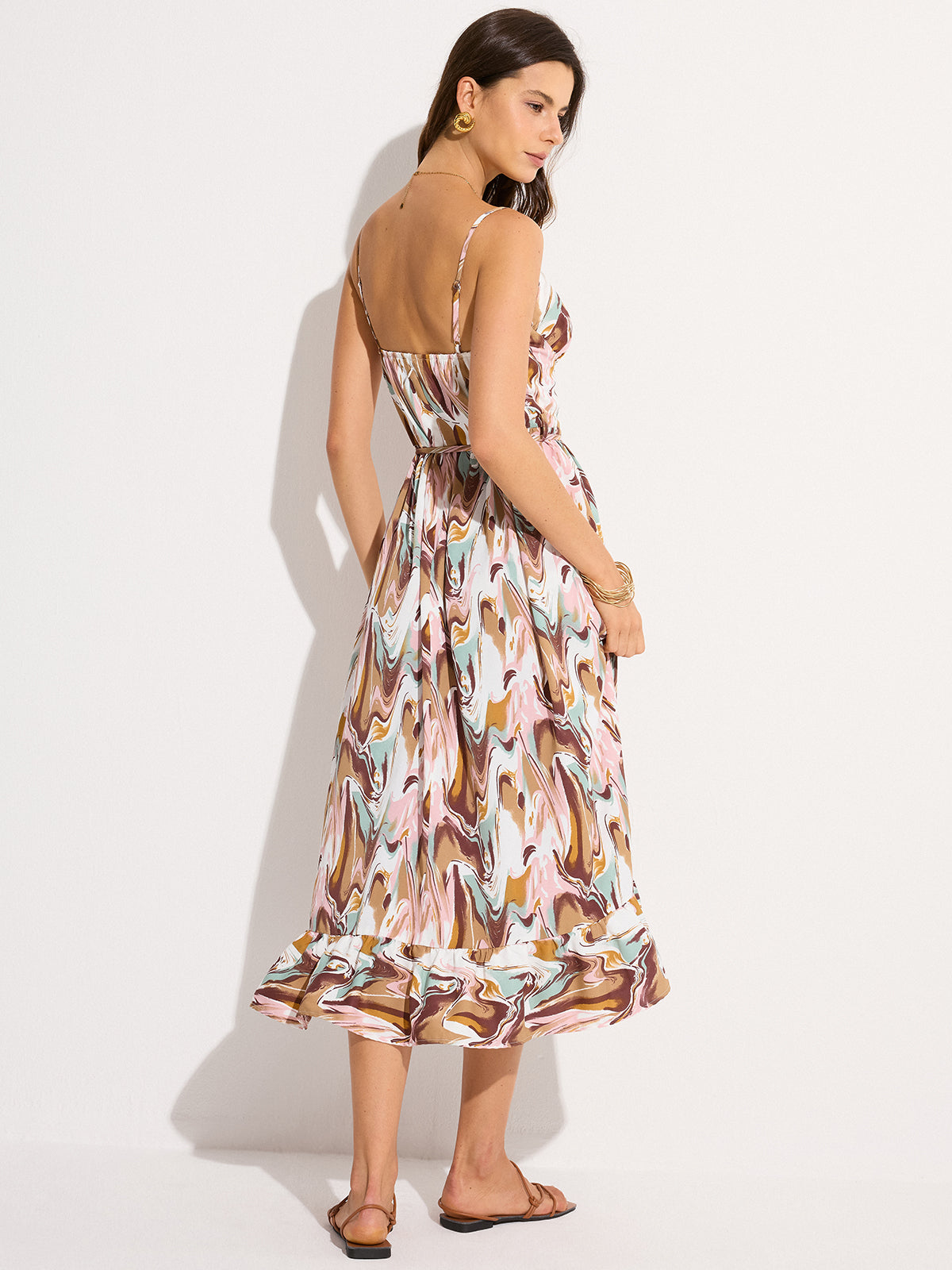 Print Backless Tie-Waist Midi Dress