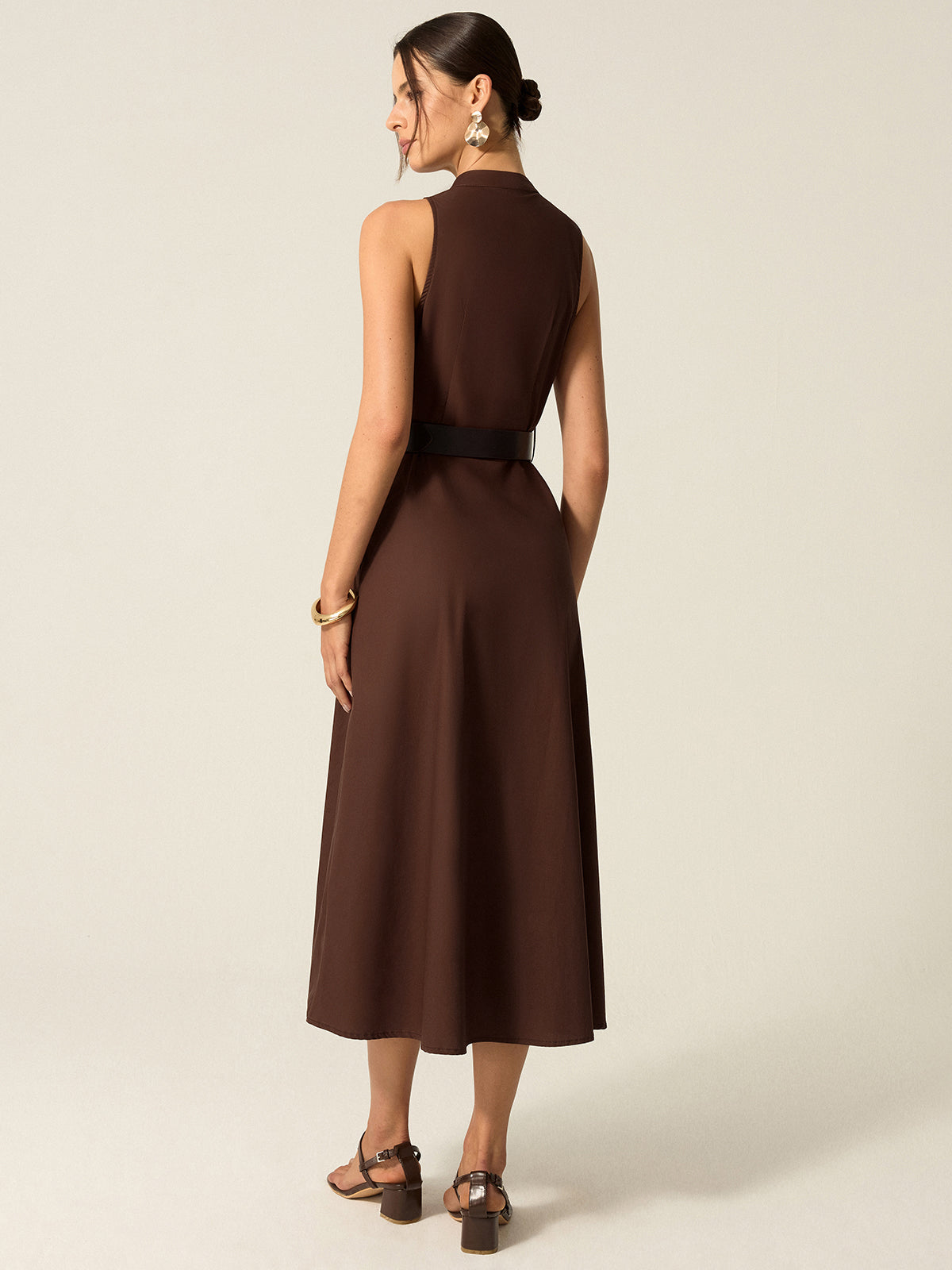 Belted Button-Front Midi Dress