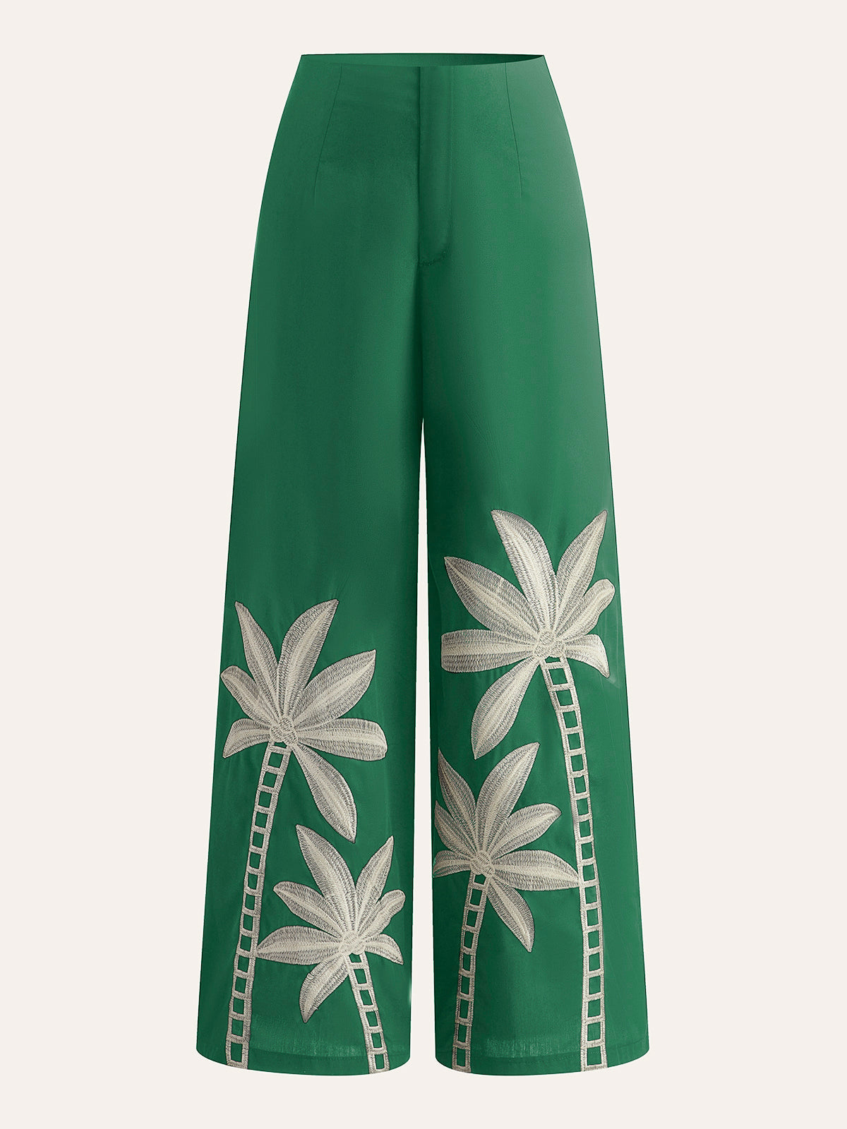 Embroidered High-Waist Wide-Leg Pants