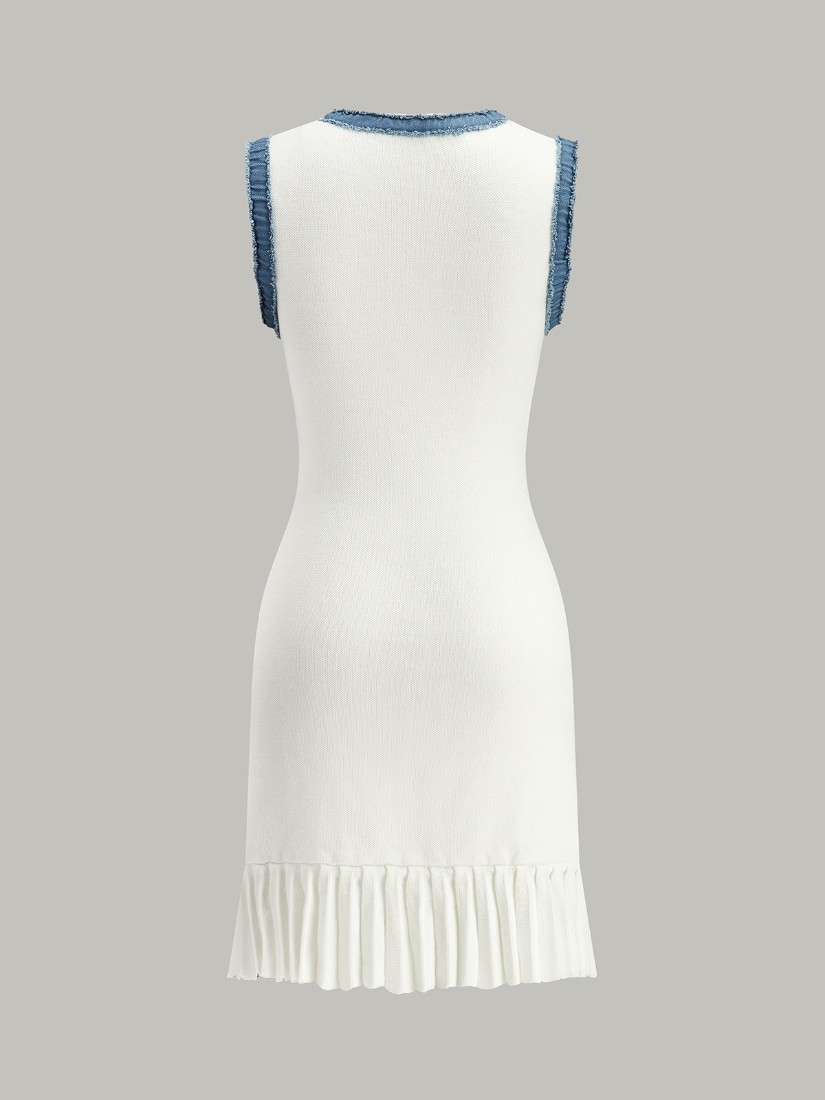 Denim Trim Button-Front Ruffle Hem Midi Dress