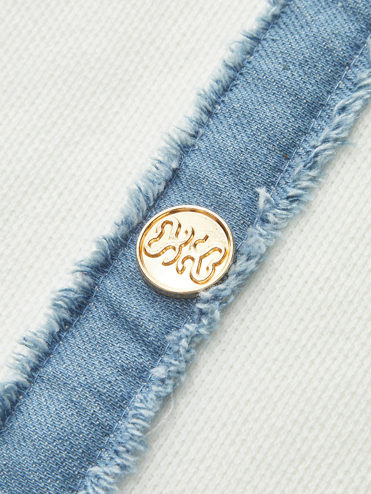 Denim Trim Button-Front Ruffle Hem Midi Dress