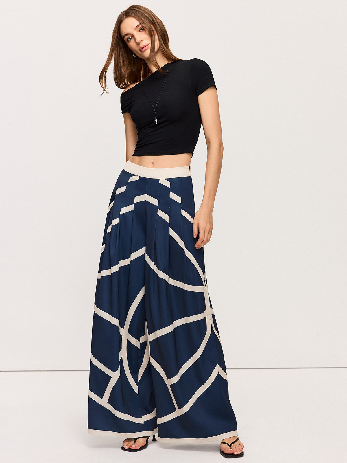 High-Waisted Wide-Leg Striped Pants