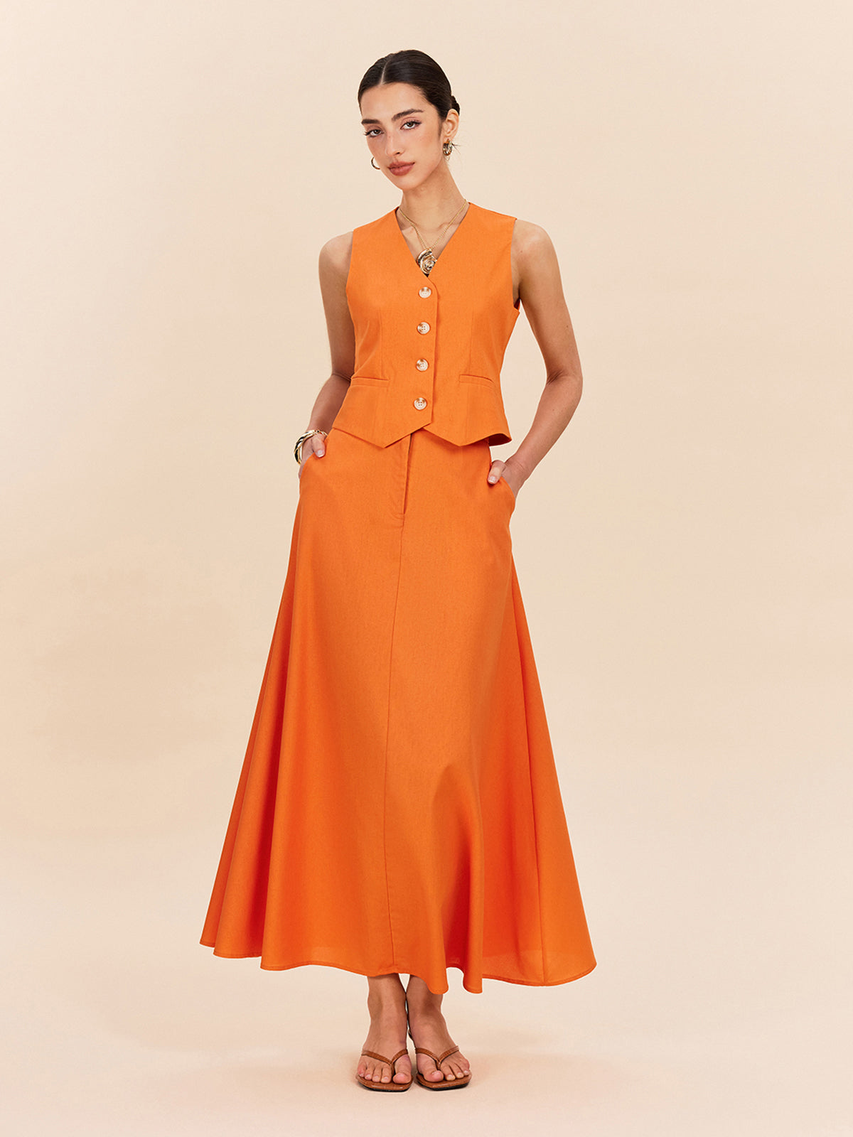 Cotton & Linen Pocket Detail Skirt Set