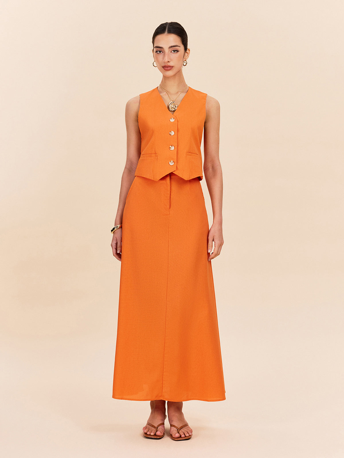 Cotton & Linen Pocket Detail Skirt Set